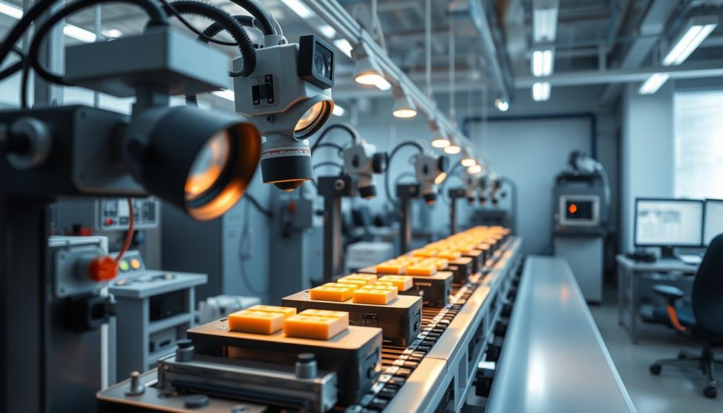 Modern visual inspection equipment scanning products on a manufacturing line