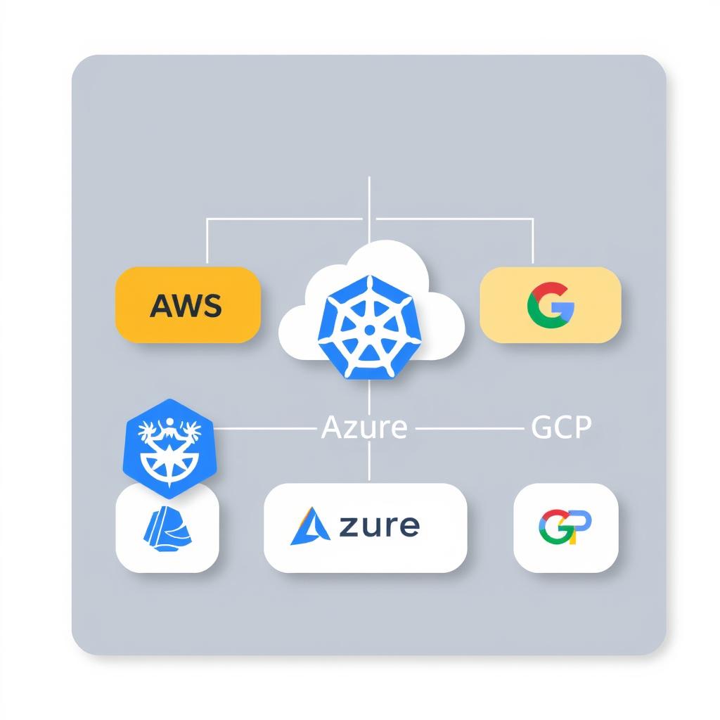 Multi-cloud Kubernetes deployment diagram showing AWS, Azure and GCP integration