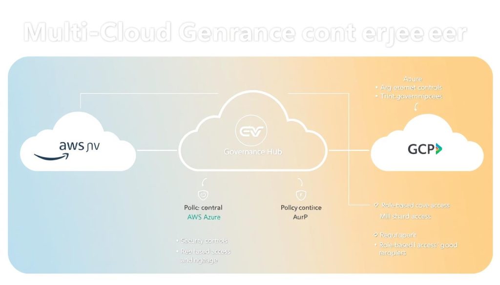 Multi-cloud governance framework diagram showing policy enforcement across cloud providers