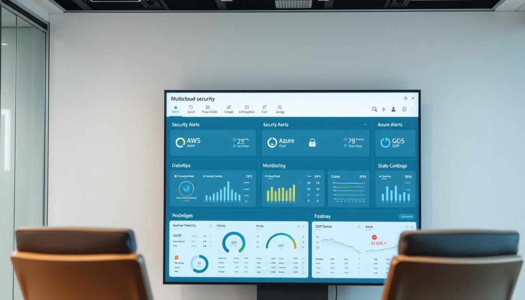Multi-cloud security dashboard showing alerts across AWS, Azure, and GCP