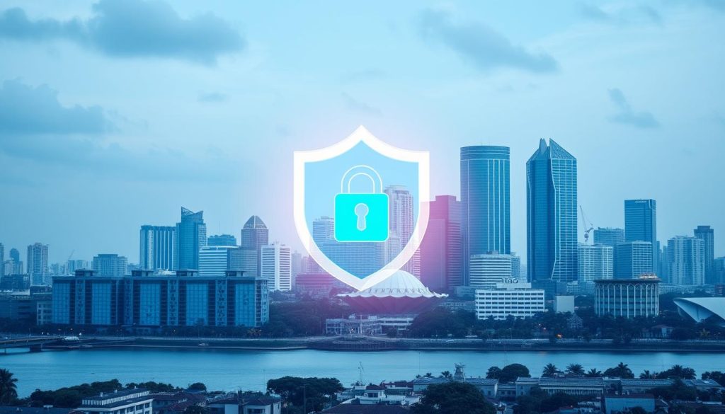 Mumbai skyline with digital security overlay representing cybersecurity protection
