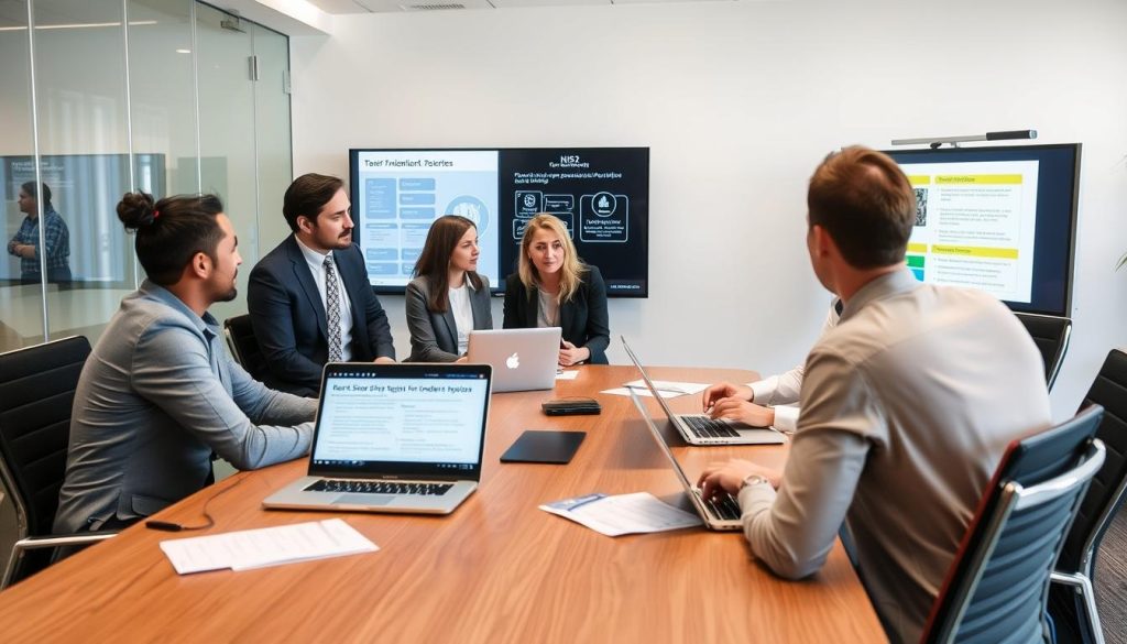 Säkerhetsexperter som diskuterar bästa praxis för NIS2 incidentrapportering