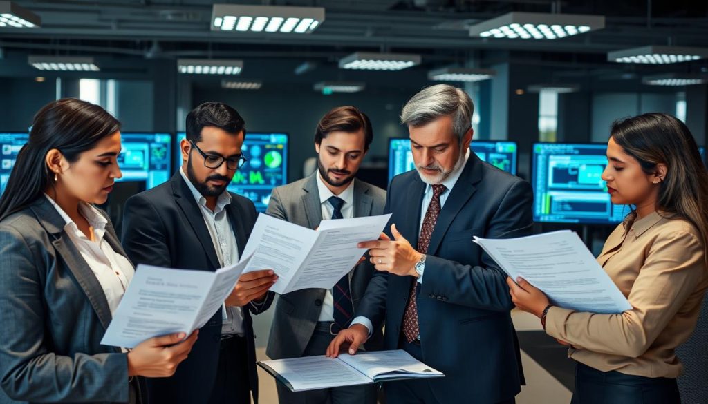 Security team reviewing documentation from cyber security companies in Hyderabad