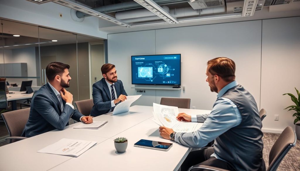 Security team reviewing results of multi-cloud security solutions evaluation