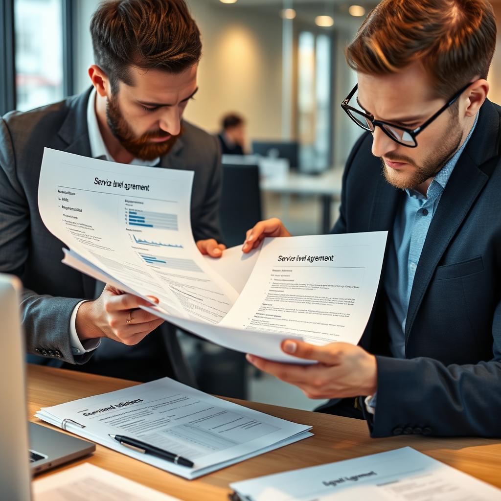 Service level agreement document being reviewed by Swedish IT managers