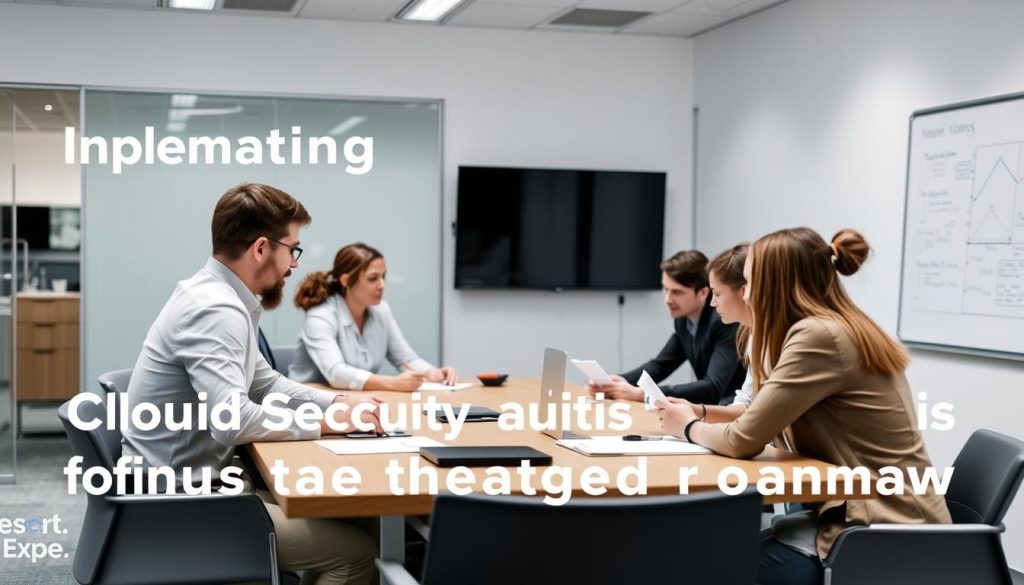 Team implementing cloud security automation tools following a phased roadmap