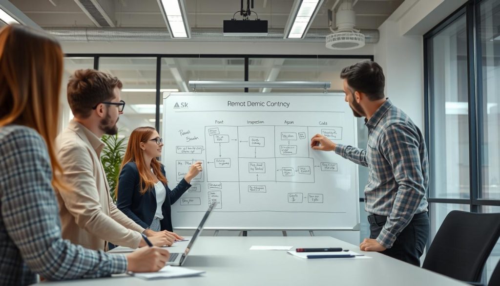 Team mapping out remote inspection workflow process