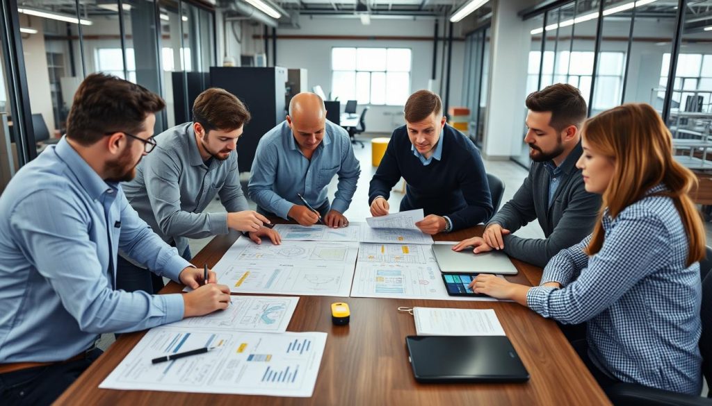 Team of engineers planning condition monitoring implementation