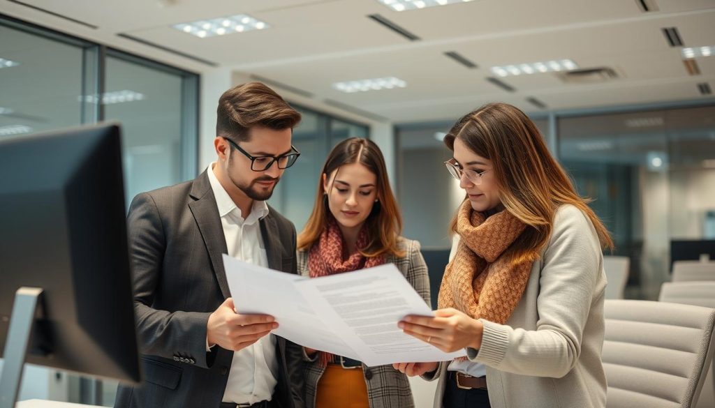Team reviewing remote visual inspection standards and procedures in office environment