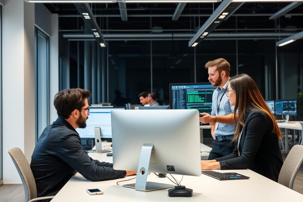 Team working on data preparation for AI quality control implementation