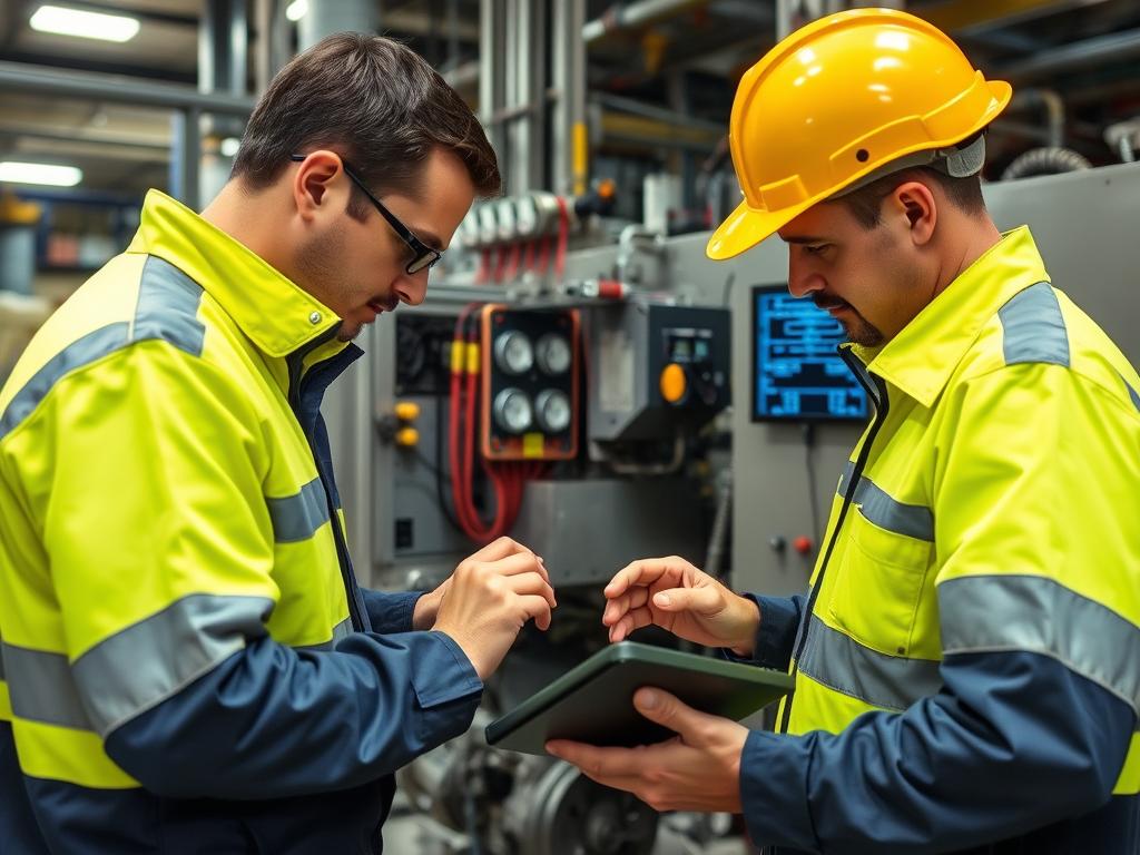 Technicians troubleshooting condition monitoring system