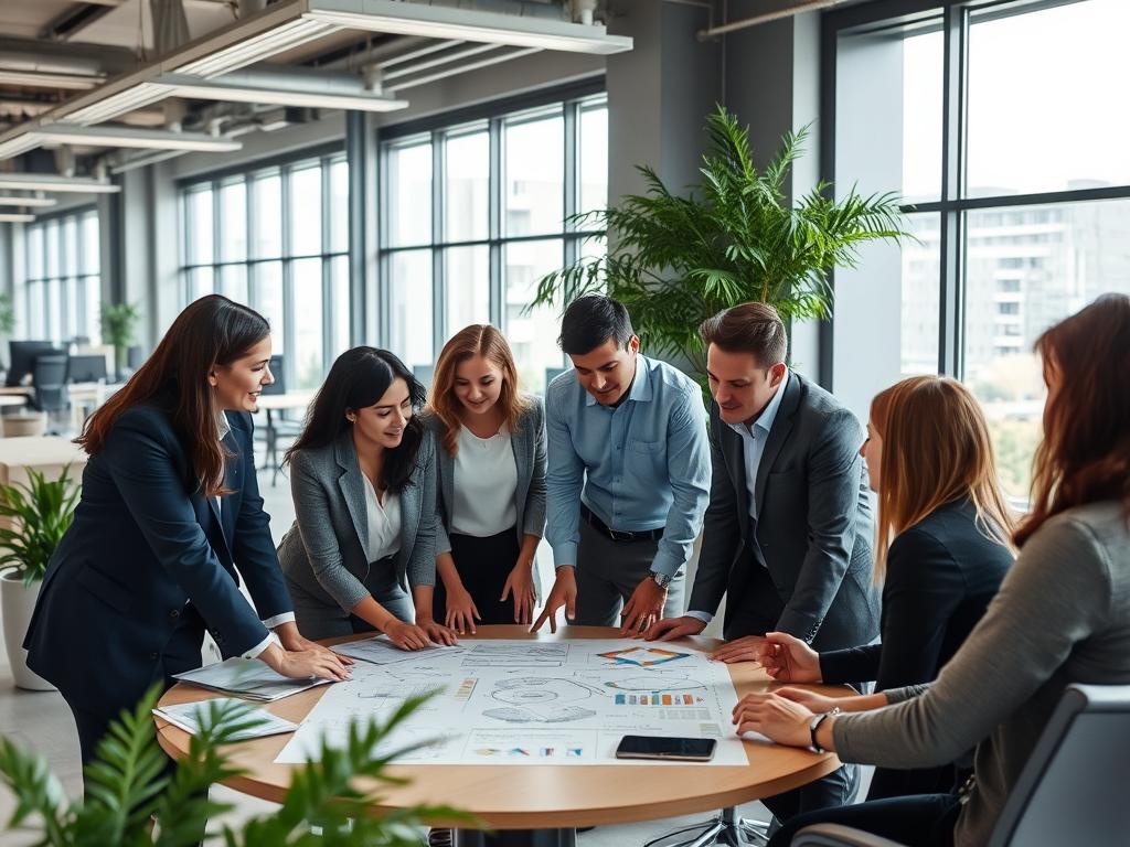 Utvecklingsteam i kontorsmiljö som samarbetar kring systemutveckling