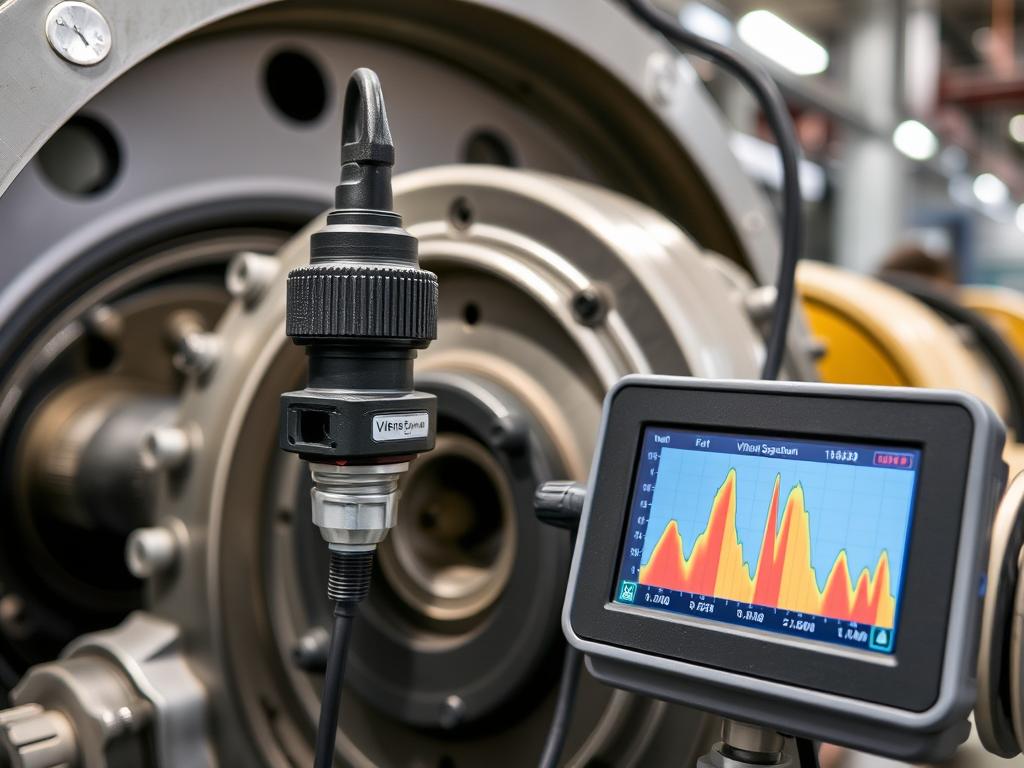 Vibration sensor installed on rotating equipment with data visualization