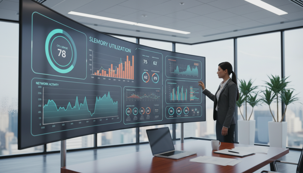 24/7 cloud monitoring dashboard showing performance metrics 24/7 cloud monitoring dashboard showing performance metrics