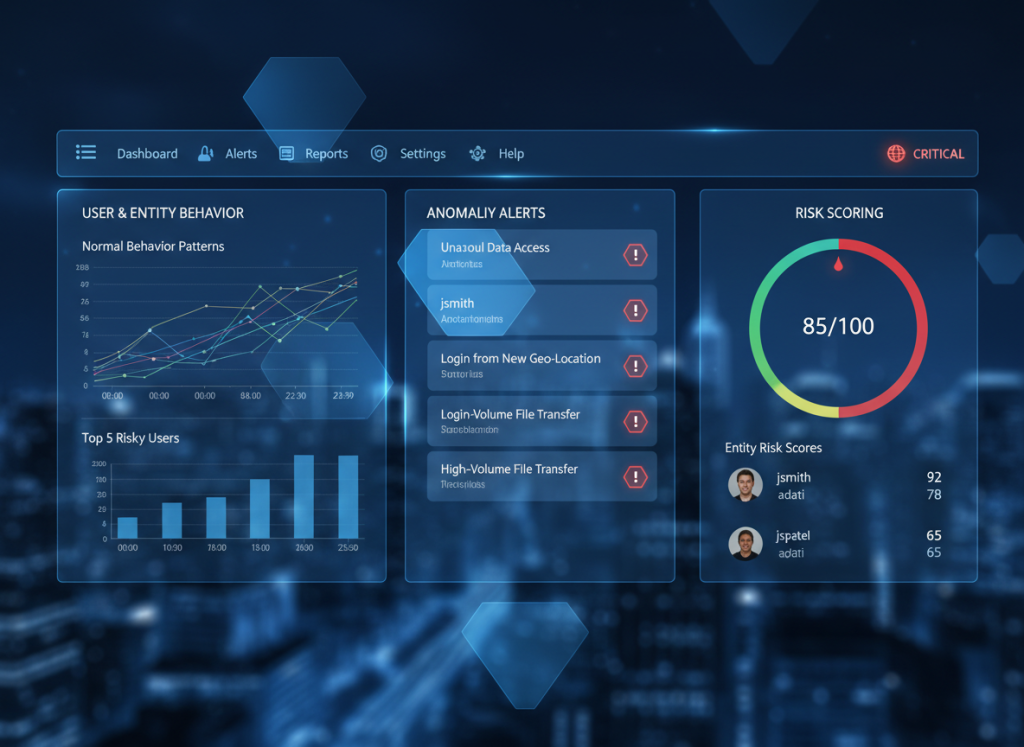 Behavioral analytics dashboard showing anomaly detection