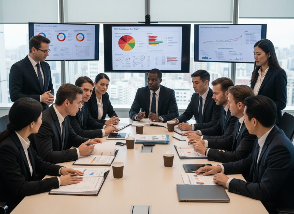 Board meeting discussing NIS2 compliance risk management strategies