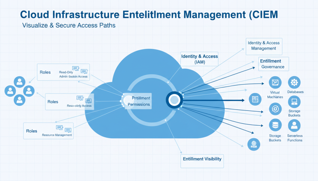 Cloud Infrastructure Entitlement Management visualization showing permission relationships for cloud security provider selection