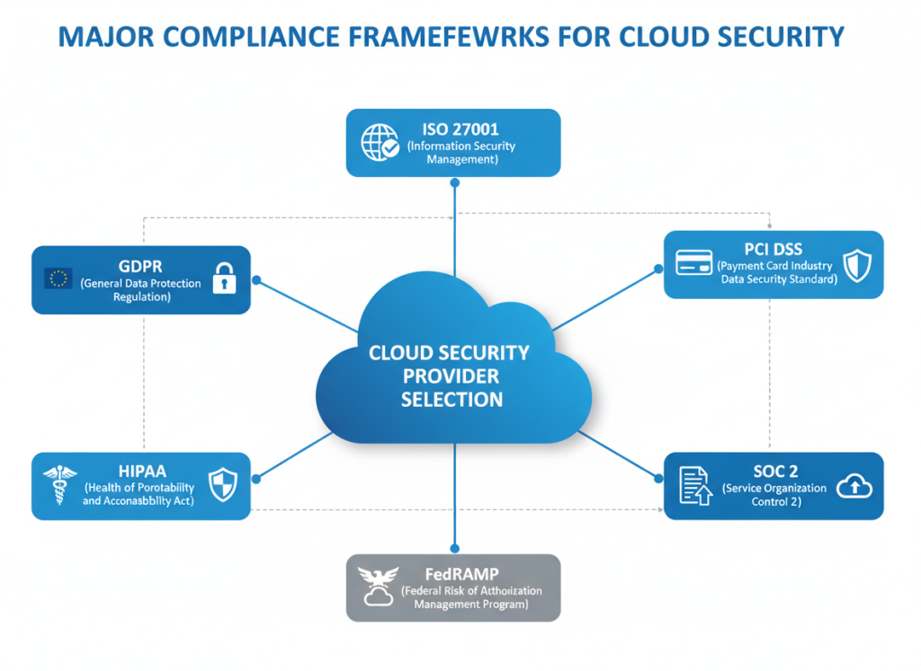 Compliance frameworks diagram relevant to cloud security provider selection