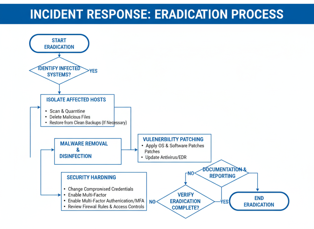 Documented eradication workflow showing remediation steps