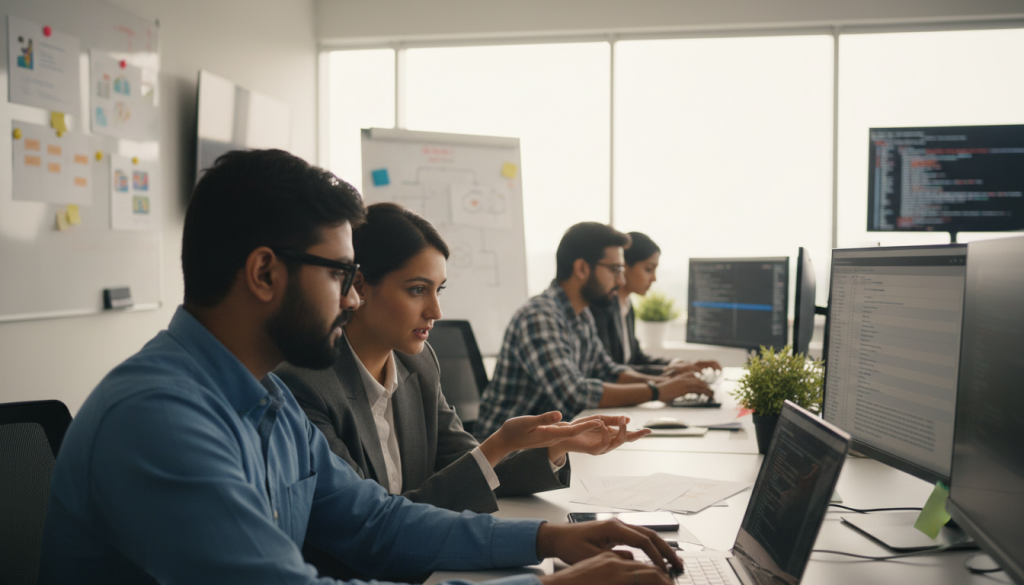 Expert developers collaborating on full-stack development projects