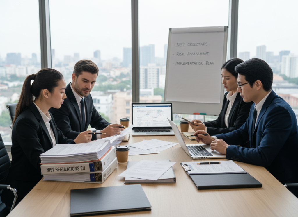 Legal and IT teams collaborating on NIS2 compliance documentation