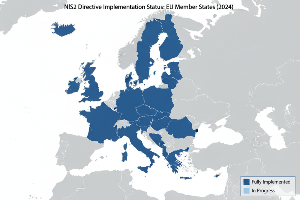 Map showing NIS2 implementation status across EU member states
