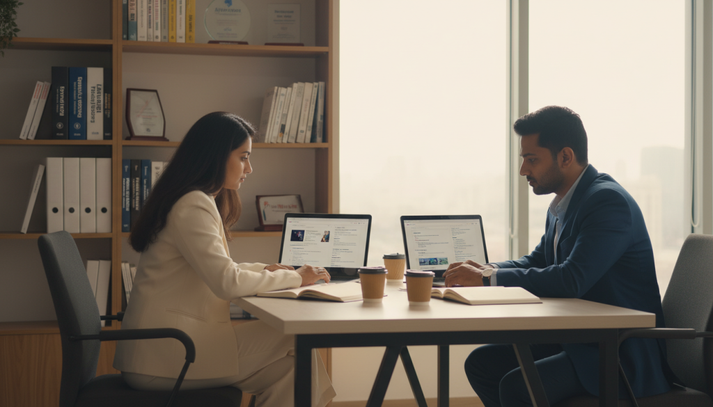 Researching top Laravel website developer portfolios and client reviews