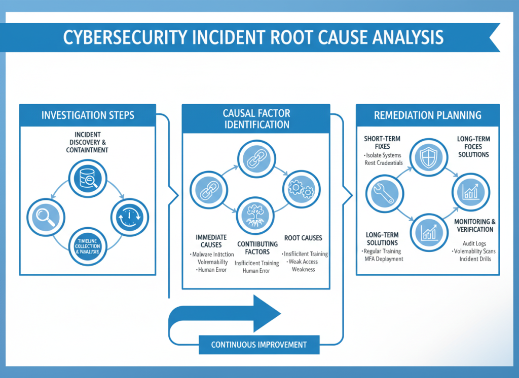 Root cause analysis methodology showing investigation process