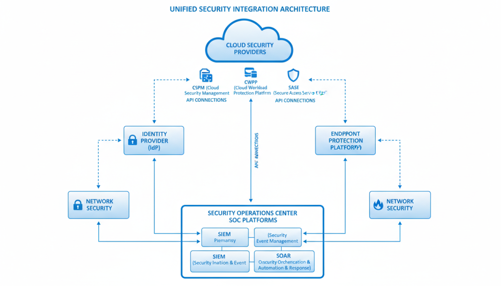Security integration architecture showing cloud security provider integration with existing tools