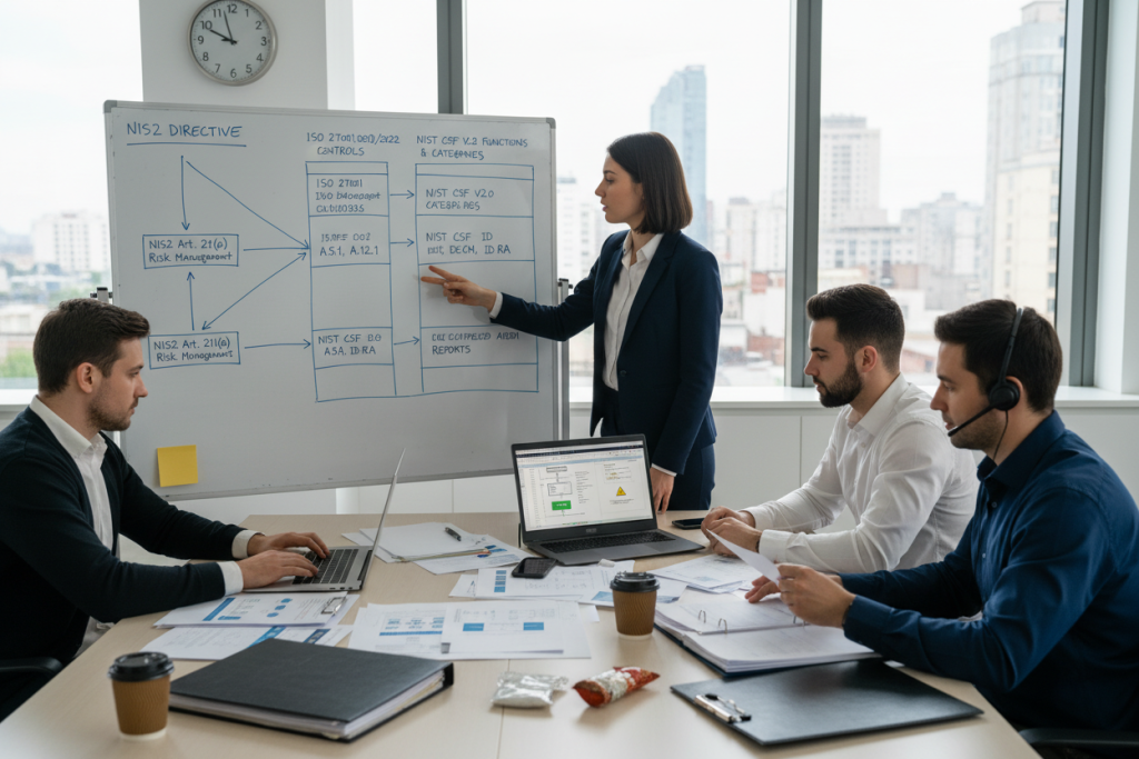 Security team mapping NIS2 requirements to existing security frameworks