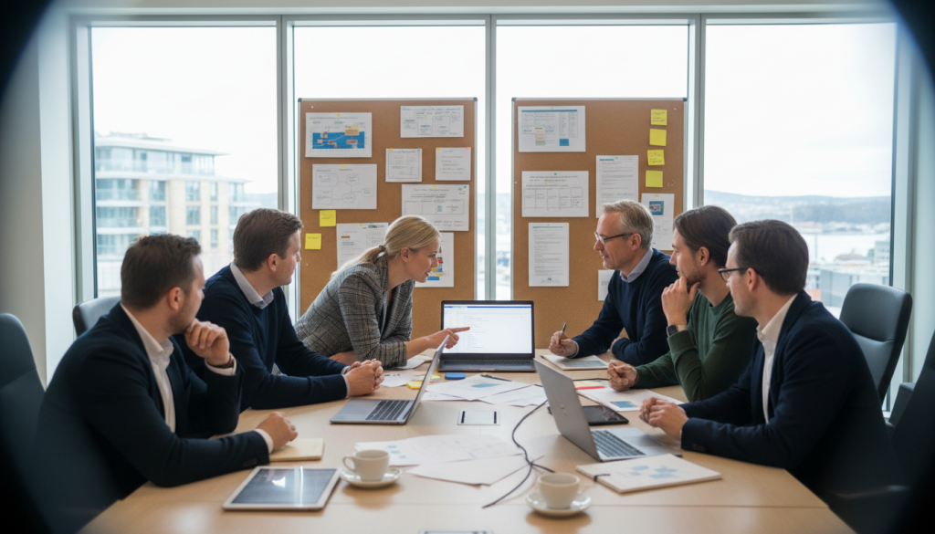 Utviklerteam samarbeider om systemutvikling Utviklerteam samarbeider om systemutvikling
